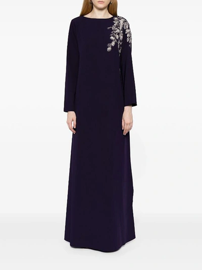 Shop Marchesa Floral Embroidered Kaftan In Navy