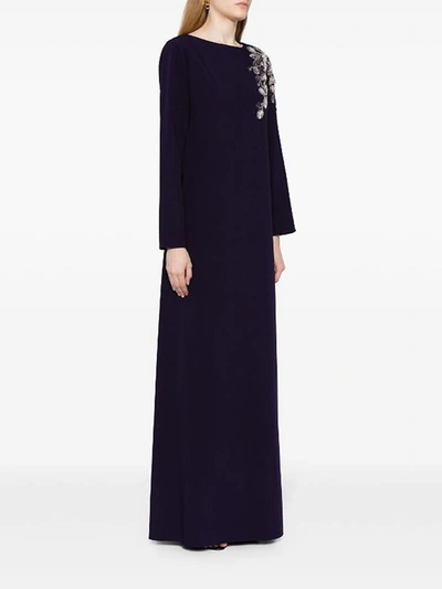 Marchesa Floral Embroidered Kaftan In Navy