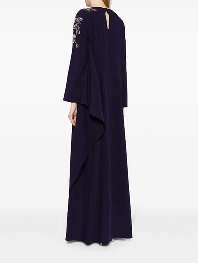 Shop Marchesa Floral Embroidered Kaftan In Navy