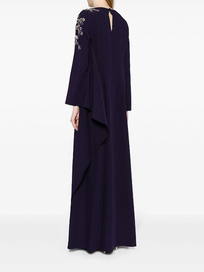 Marchesa Floral Embroidered Kaftan In Navy