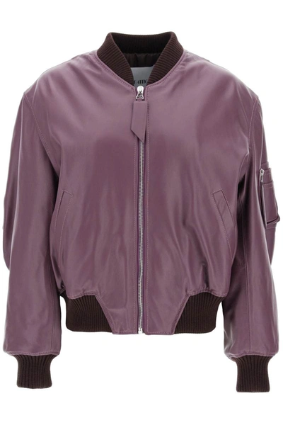 Shop Attico The  Anja Leather Bomber Jacket In Purple