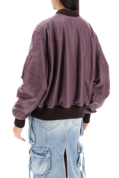 Shop Attico The  Anja Leather Bomber Jacket In Purple