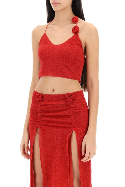 Shop Oseree Cropped Top In Lurex Knit