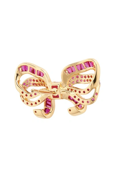 Shop Judith Leiber Pavé Crystal Bow Stud Earrings In Red/ Gold