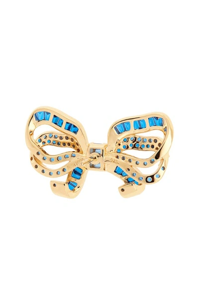 Shop Judith Leiber Pavé Crystal Bow Stud Earrings In Blue/ Gold