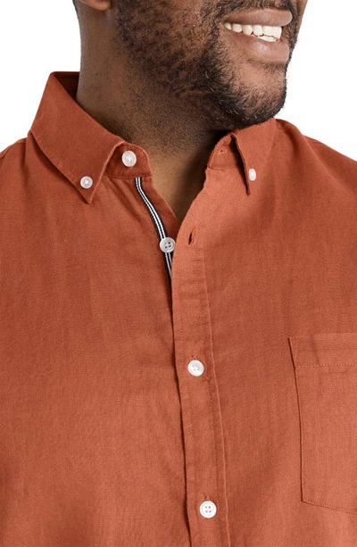 Shop Johnny Bigg Fresno Short Sleeve Linen Blend Button-down Shirt In Brick