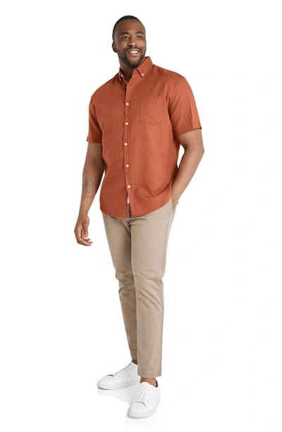 Shop Johnny Bigg Fresno Short Sleeve Linen Blend Button-down Shirt In Brick