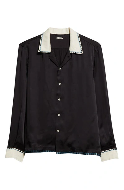 Shop Bode Sellier Embroidered Satin Button-up Shirt In Black Cream