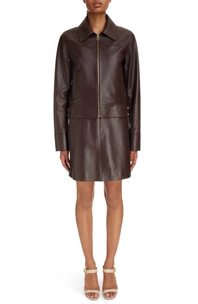 Shop Chloé Marcie Buckle Belted Leather A-line Miniskirt In Kohl Brown