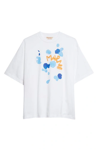 Shop Marni Dripping Logo Cotton Graphic T-shirt In Lily White