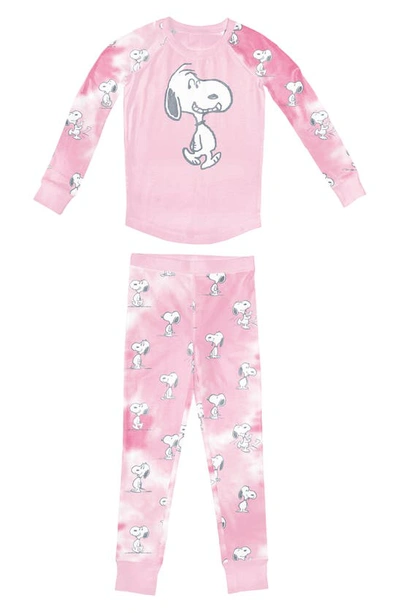 Shop Munki Munki Kids' Peanuts® Snoopy Tie Dye Fitted Pajamas In Pink