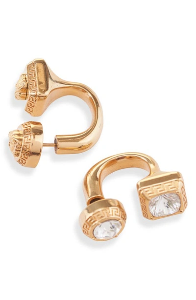 Shop Versace Medusa Mismatched Front Back Earrings In  Gold/ Crystal