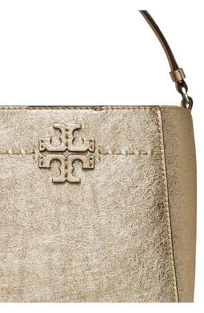 Shop Tory Burch Small Mcgraw Metallic Leather Bucket Bag In Gold