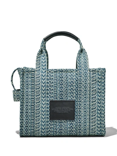 Shop Marc Jacobs The Washed Monogram Denim Small Tote  Bags In Blue