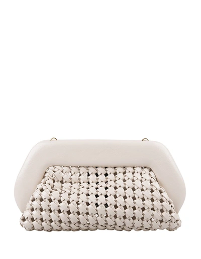 Shop Themoirè Cloud Bios Knots Shiny Clutch Bag In White