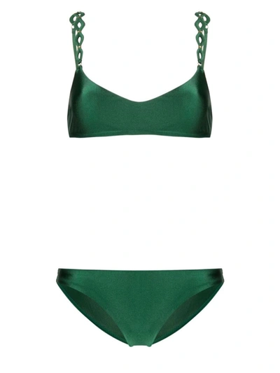Shop Zimmermann Diamond Trim Bikini Set In Green