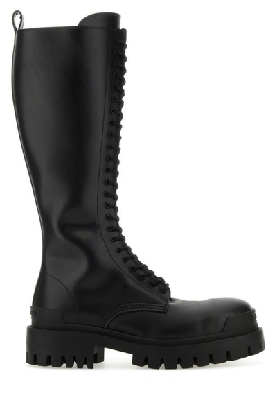 Shop Balenciaga Woman Black Leather Strike Boots