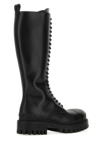 Shop Balenciaga Woman Black Leather Strike Boots