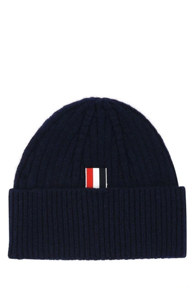 Shop Thom Browne Man Dark Blue Cashmere Beanie Hat