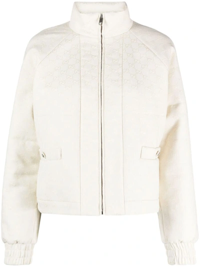 Shop Gucci Gg Print Padded Bomber Jacket In Beige