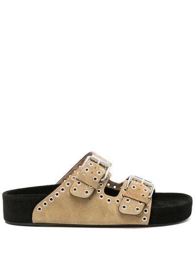 Shop Isabel Marant Lennyo Suede Leather Sandals In Dove Grey