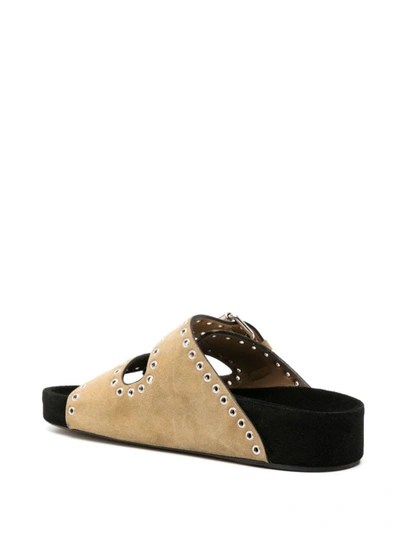 Shop Isabel Marant Lennyo Suede Leather Sandals In Dove Grey