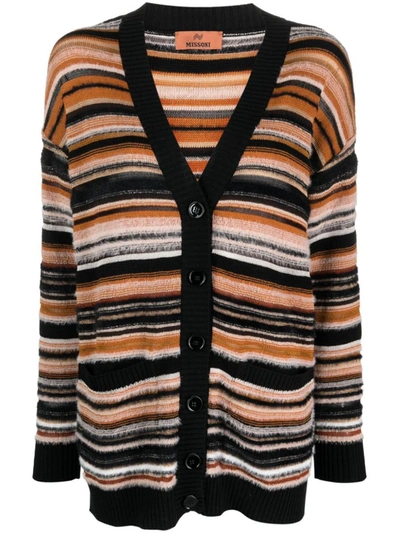 Shop Missoni Striped Wool Blend Cardigan In Multicolour