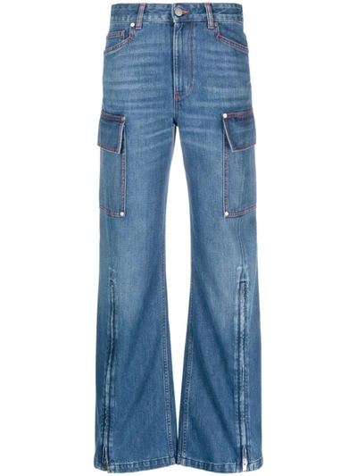 Shop Stella Mccartney Zip Cargo Denim Jeans In Blue