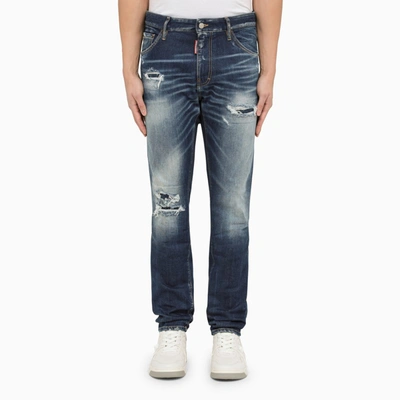 Shop Dsquared2 Regular Blue Washed Denim Jeans With Wear