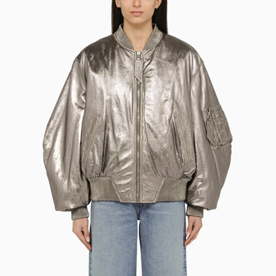 Shop Attico Anya Silver Leather Bomber Jacket In Metal