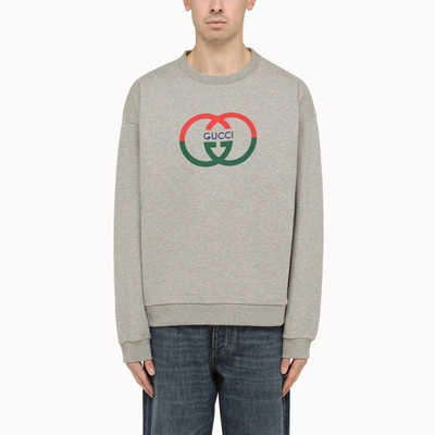 Shop Gucci Grey Cotton Crewneck Sweatshirt With Logo In Green