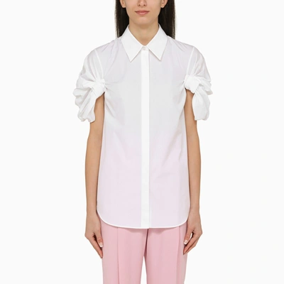 Shop Alexander Mcqueen Short-sleeved Cotton White Shirt With Detailing
