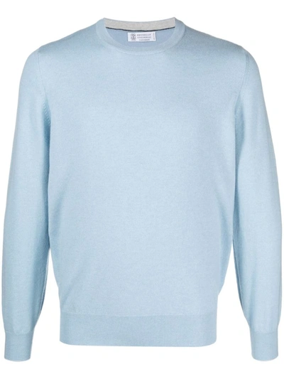 Shop Brunello Cucinelli Cashmere Crewneck Sweater In Clear Blue