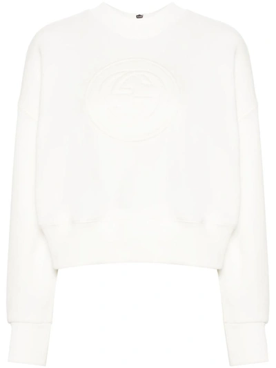 Shop Gucci Logo Cotton Sweatshirt In White