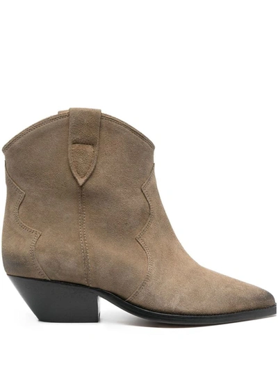 Shop Isabel Marant Dewina Leather Boots In Dove Grey