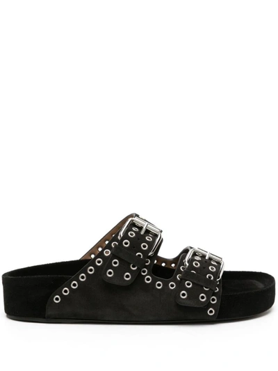 Shop Isabel Marant Lennyo Suede Leather Sandals In Black