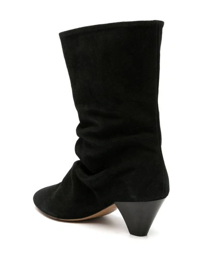 Isabel Marant Suede Leather Cone Heel Ankle Boots In Black