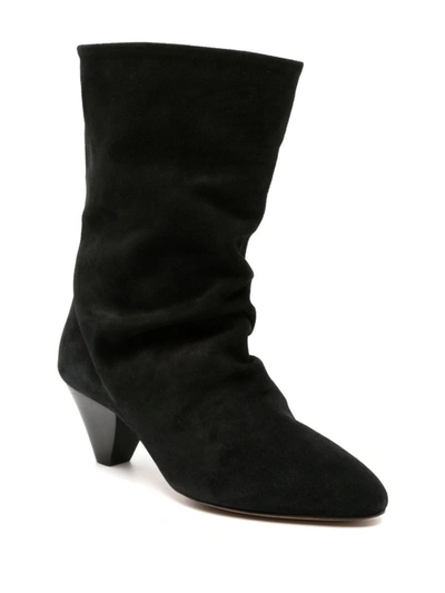 Isabel Marant Suede Leather Cone Heel Ankle Boots In Black