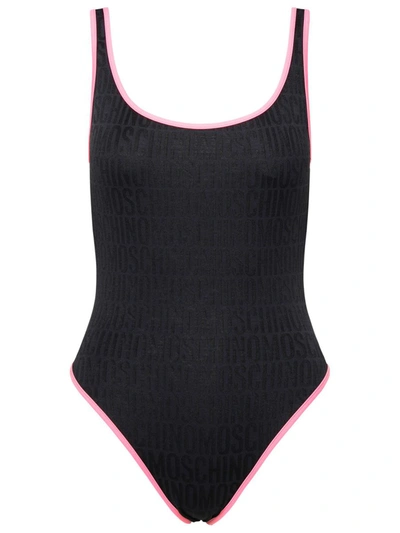 Shop Moschino Logo Black Polyamide Blend One-piece Swimsuit