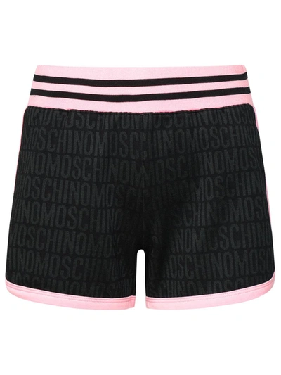 Shop Moschino Logo Black Cotton Blend Shorts