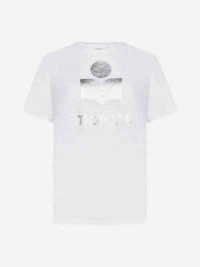 Shop Marant Etoile Zewel Logo Linen T-shirt In White