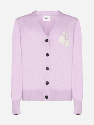 Shop Marant Etoile Karin Cotton And Wool Cardigan In Lilac