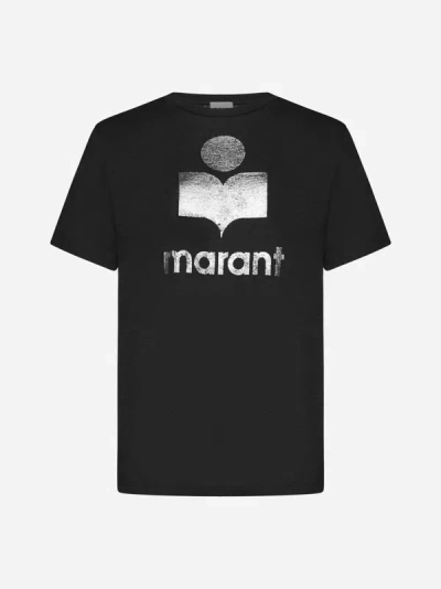 Shop Marant Etoile Zewel Logo Linen T-shirt In Black