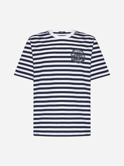 Shop Versace Striped Cotton T-shirt In White,navy Blue