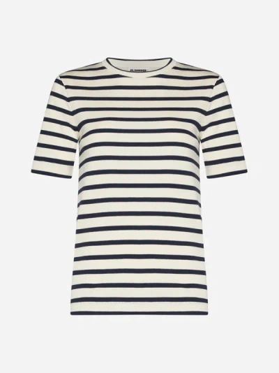 Shop Jil Sander+ Striped Cotton T-shirt In Ivory,navy