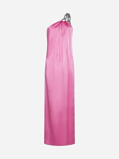 Shop Stella Mccartney Falabella Satin Gown In Bright Pink
