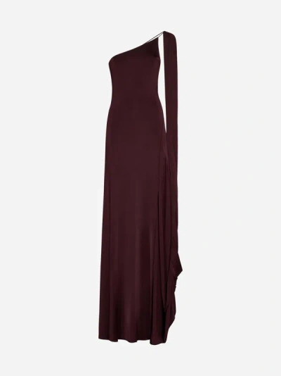 Shop Stella Mccartney Viscose One-shoulder Cape Dress In Dark Cherry