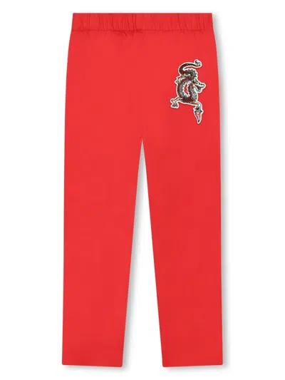 Kenzo Logo-patch Cotton Track Pants In Red