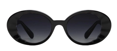 Shop Krewe Alixe Black + Black And Crystal Oval Sunglasses In Grey