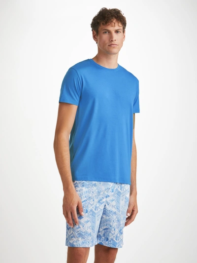Shop Derek Rose Men's T-shirt Basel Micro Modal Stretch Azure Blue